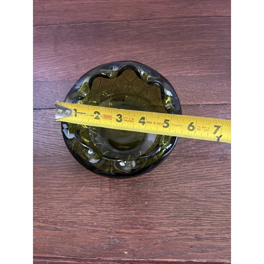 VTG‎ Green Indiana Glass Bowl /Dish Duette Diamond Quilted